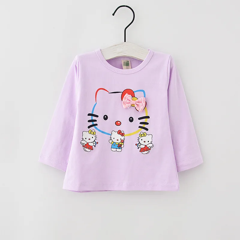 Baby Girls Cotton Summer Spring Autumn T-shirts Bird Print Butterfly Knot Decoration T- Shirt Long Sleeve O-neck Tops G111