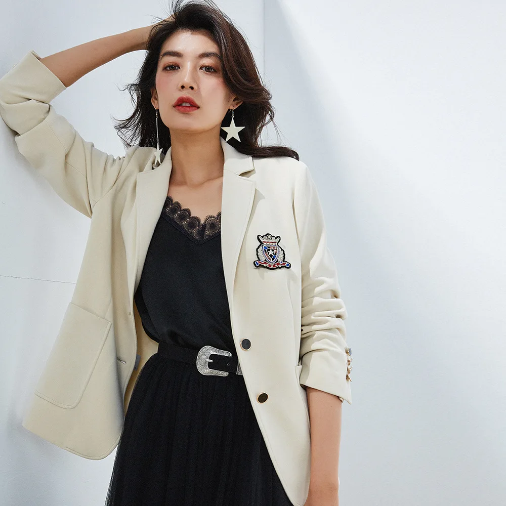 

2019 Early Spring New Knitted Lapel Badge Small Suit Casual Coat Button Single Breasted Women Jackets and Coats Suit