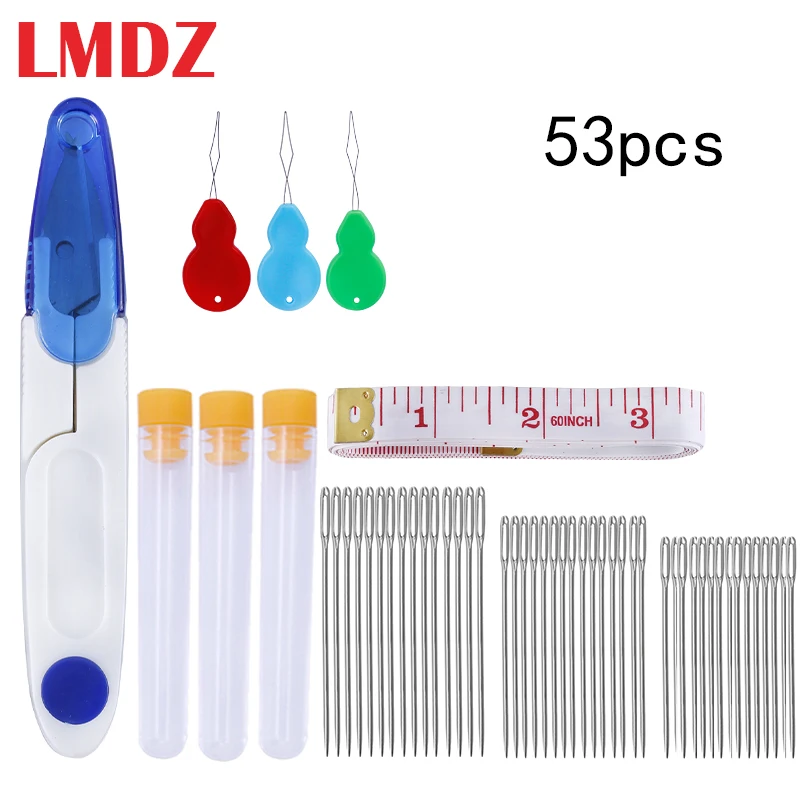 

LMDZ 50Pcs Sewing Tools Set Large-Eye Stitching Needles Set With Ruler and Yarn Shear Hand Sewing Needle Sewing Kits for Leather