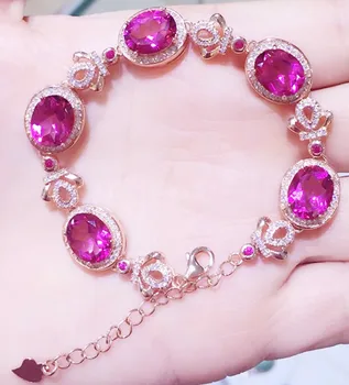 

Natural pink topaz chain bracelet Free shipping Natural and real topaz 925 sterling silver Fine jewelry 1.6ct*5pcs gems #BL1809