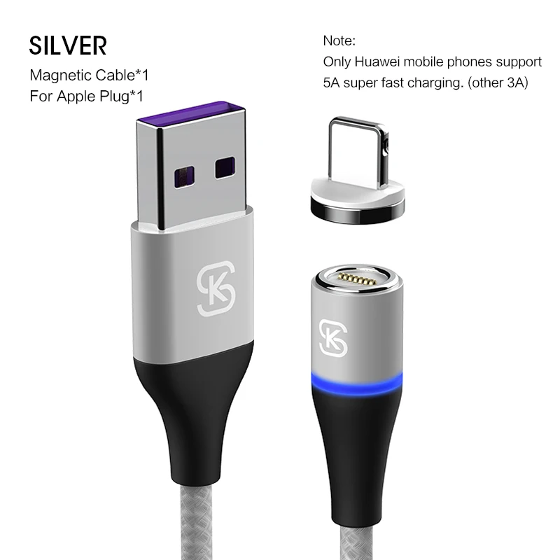 Магнитные кабели micro usb c для передачи данных SIKAI 3 в 1 5A 3A супер быстрая зарядка для iphone huawei мобильный в автомобиле QC 4,0 Реверсивный магнит - Цвет: Silver for iphone