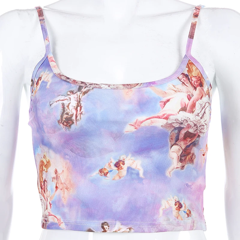 Darlingaga Fashion Angel Print Crop Top Women Cami Short Summer Casual Sexy Tops Bralette Cropped Tank Top Camisole Clothes 2020
