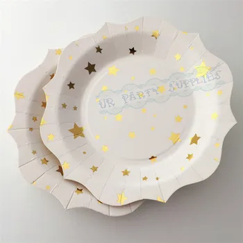 

40pcs Gold Star Plates 7inch/18cm Flower Edge Dishes for Graduation Party Decor First Birthday Boy Girl Baby Shower Decorations