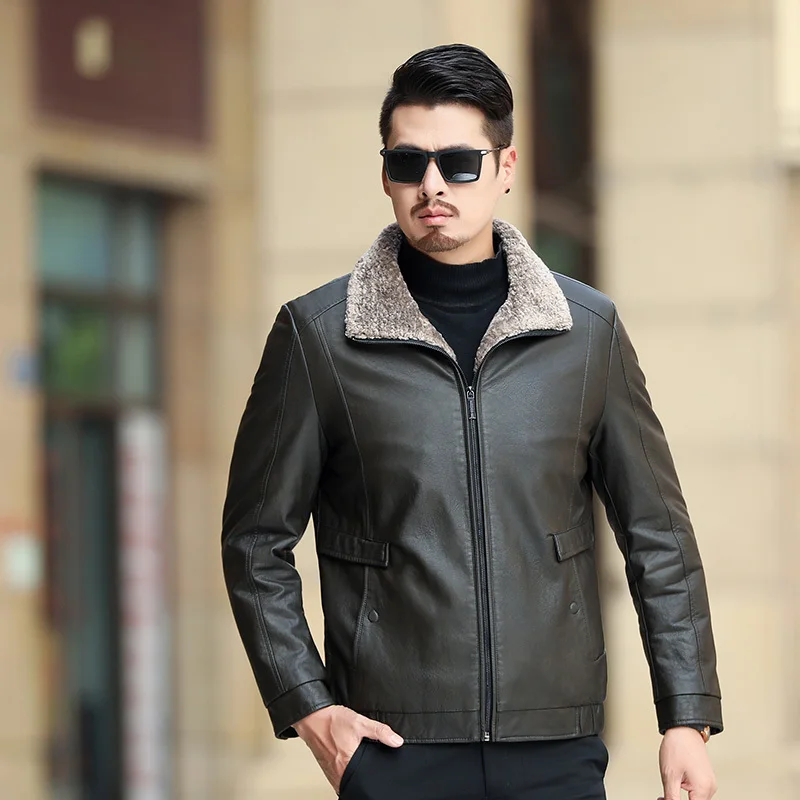 2018 NEW Men Leather Jacket Fashion Brand Quality Fleece Lined Motorcycle Bomber Faux Leather Coats Male Outerwear Winter Jacket