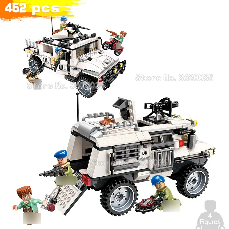 

Military Armed Hummer UN Peacekeeping Force Set Building Blocks Figures Counterattack Army World War2 Weapons Boy Toy YouZhengle