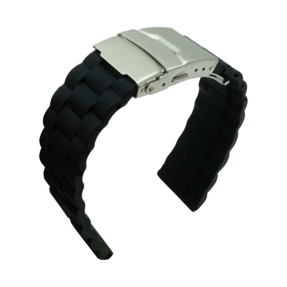 

For Any watchband 20 22 mm Rubber Watch Band Strap Straight End Bracelet Stainless Steel Double Folding Clasp Watchband