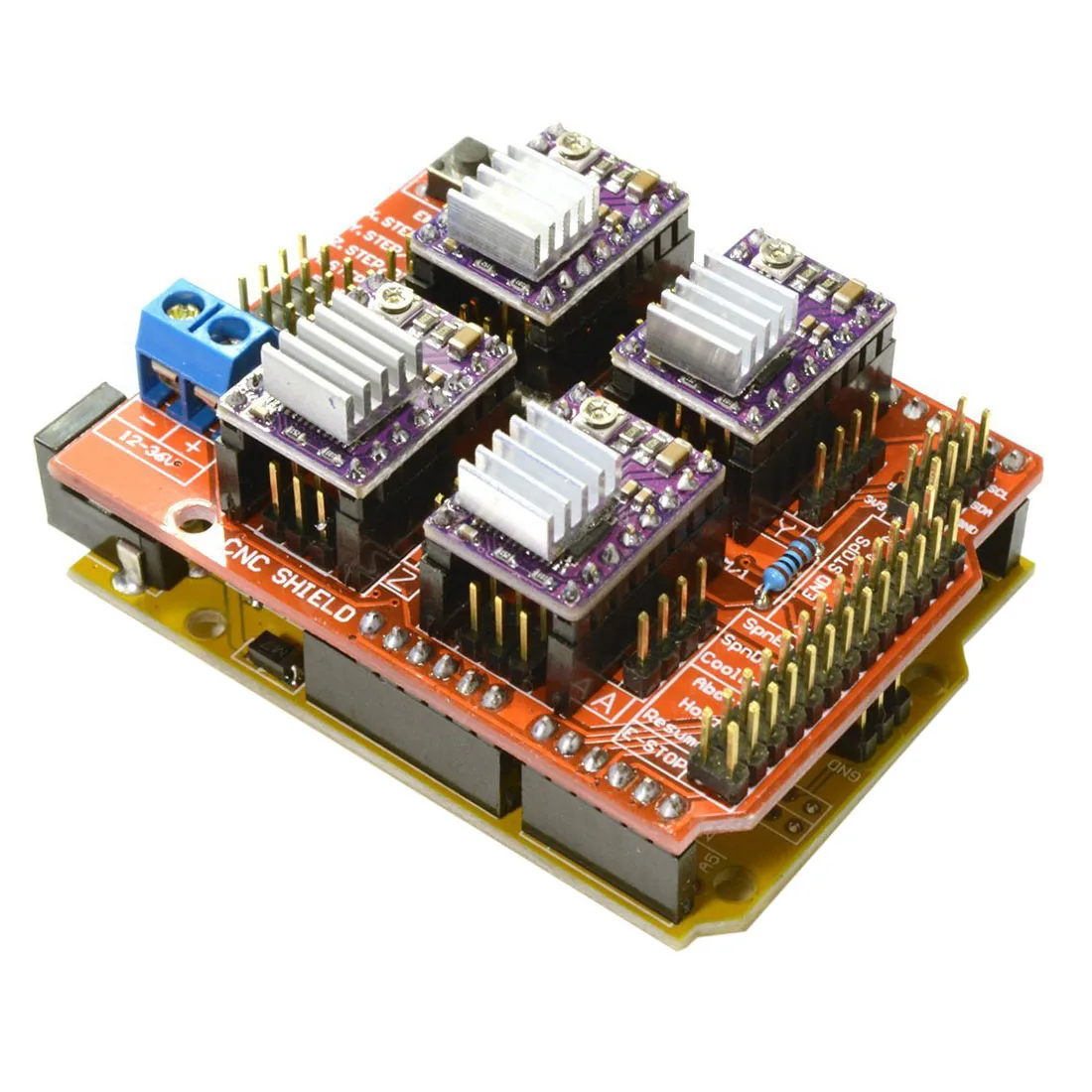 CNC V3 щит+ UNO R3 для Arduino совместимая плата+ 4x TI DRV8825 StepStick Шаговые драйверы красный+ фиолетовый