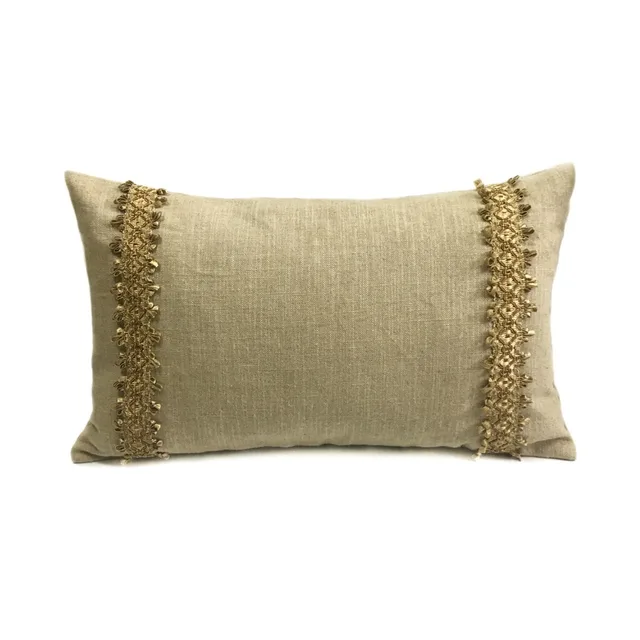 Decorative Natural Heavy Cotton Linen Trims Waist Pillow Case Home Decorative Natural Heavy Cotton Linen Trims Waist Pillow Case Home Sofa Car Chair Lumbar Cushion Cover