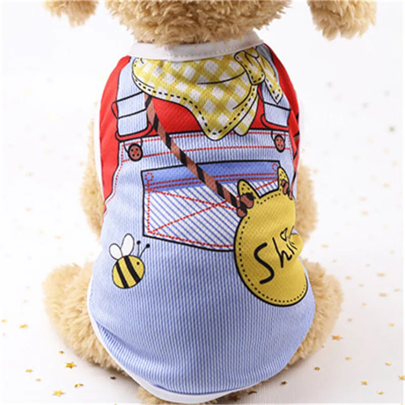 

Summer Pet Dog Vest Cotton Clothes Cute Printed Spring Dog Vest Teddy Soft Shirt Fake Strap Clothing 2018 fashion