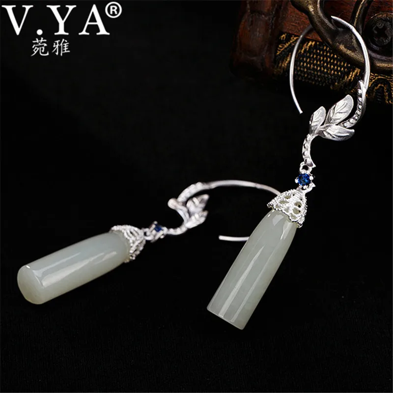 

V.YA 925 Sterling Silver Long Earrings with Stone Natural Plant Women Earrings Dangles Fashion Jewelry brincos