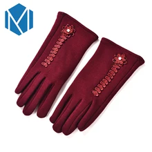 Miya Mona элегантные женские перчатки зимние теплые цветочные мягкие перчатки на запястье полный палец рукавицы из кашемира экран перчатки для сенсорного экрана