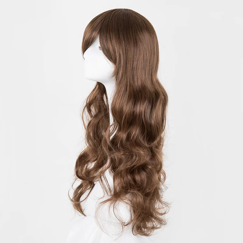 Вьющиеся парик Fei-Show синтетические термостойкие волокна Peruca Perruque Длинные Светло-коричневые наклонные челки волос женский салонный парик