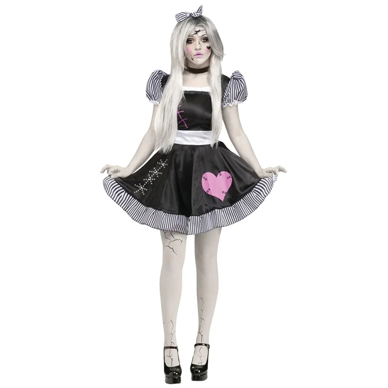 2017 New Halloween Cosplay Role-Playing Dress Headband Necklace Broken Lolita Doll Women Costumes Gothic Sexy Maid Costume (1)