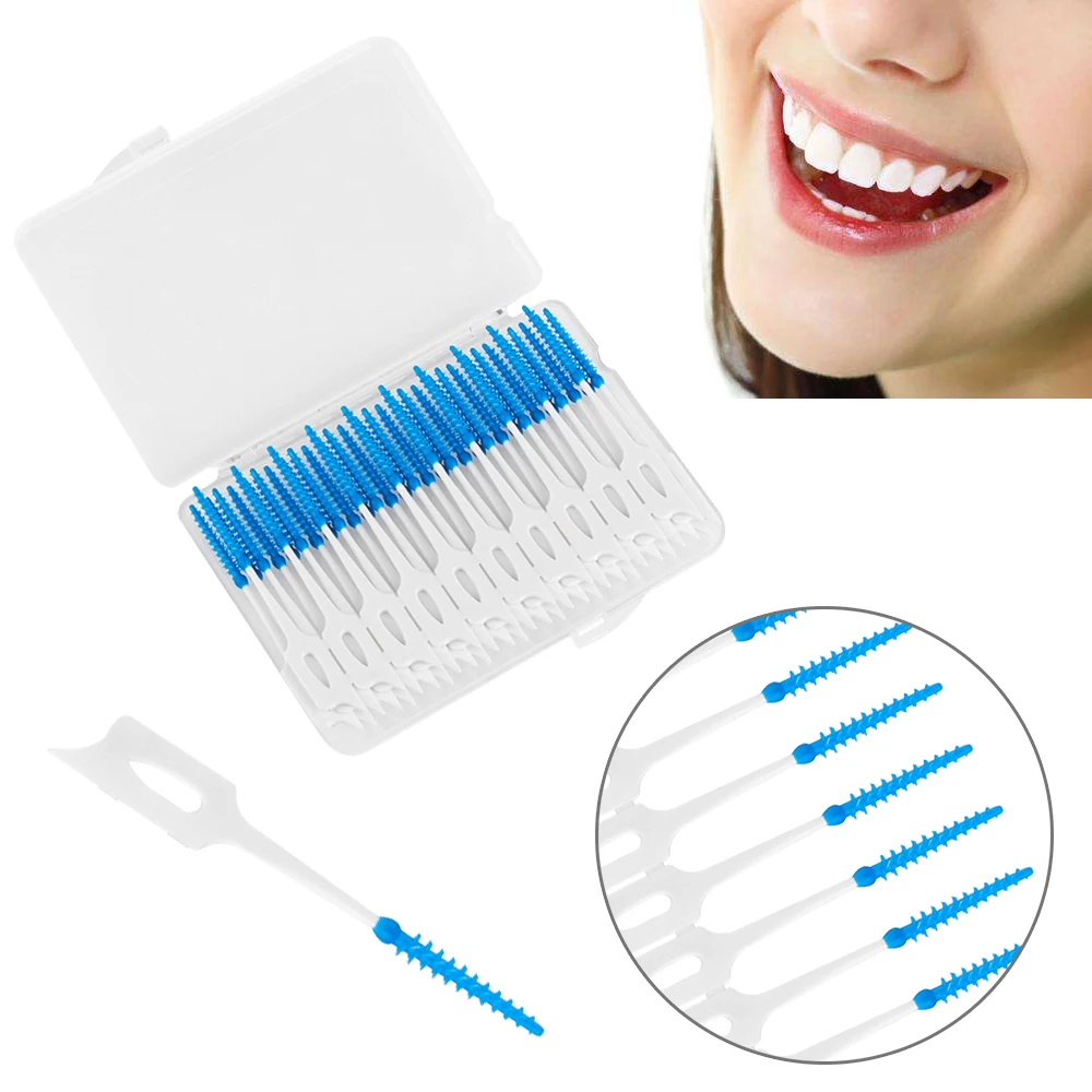 1 Bag Inter-dental Rubber Elastic Floss Brushes Dental Teeth Toothpick Oral Caring Teeth Cleaning Tool Random Color dropshipping