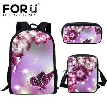 

FORUDESIGNS 3D Butterfly Printing School Bags Kids Backpacks for Boys Girls Teenager Schoolbag 3PCS/SET Children Mochila Escolar