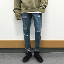 Осенние узкие джинсы с дырками в Корейском стиле с заплатками, повседневные рваные брюки-карандаш, высококачественные брюки, S-2XL