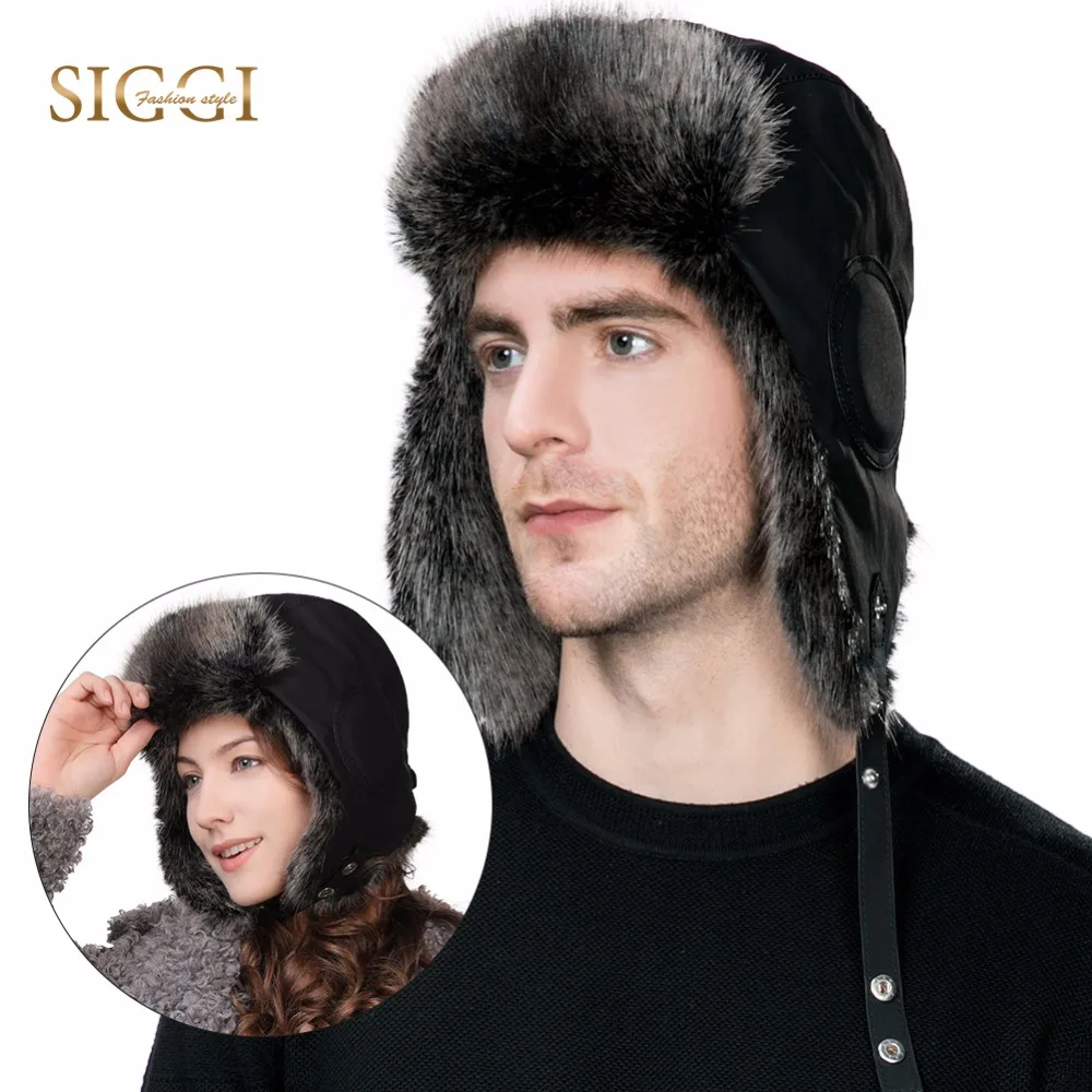 FANCET Winter Unisex Bomber Hats Men Acrylic Adjustable Faux Fur Warm
