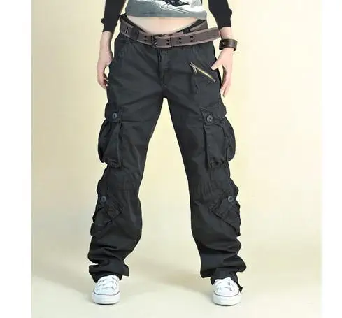 Женские штаны карго с 8 карманами, хлопковые брюки в стиле хип-хоп, Свободные мешковатые военные армейские тактические штаны, широкие штаны для бега размера плюс XXL