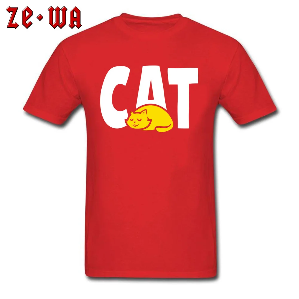 CAT Printing Short Sleeve Tees Father Day Crewneck 100% Cotton Men's Tshirts Printing T Shirt Slim Fit Drop Shipping CAT red