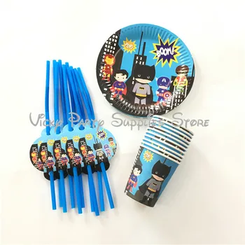

30pcs/lot Cartoon Batman Super-man Avengers Disposable Tableware Birthday Baby Shower Paper Cup Plate Party Decoration Supplies