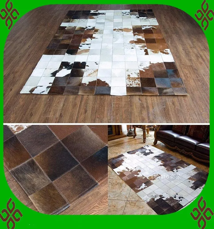 

Fashionable art carpet 100% natural genuine cowhide leather aqua rug