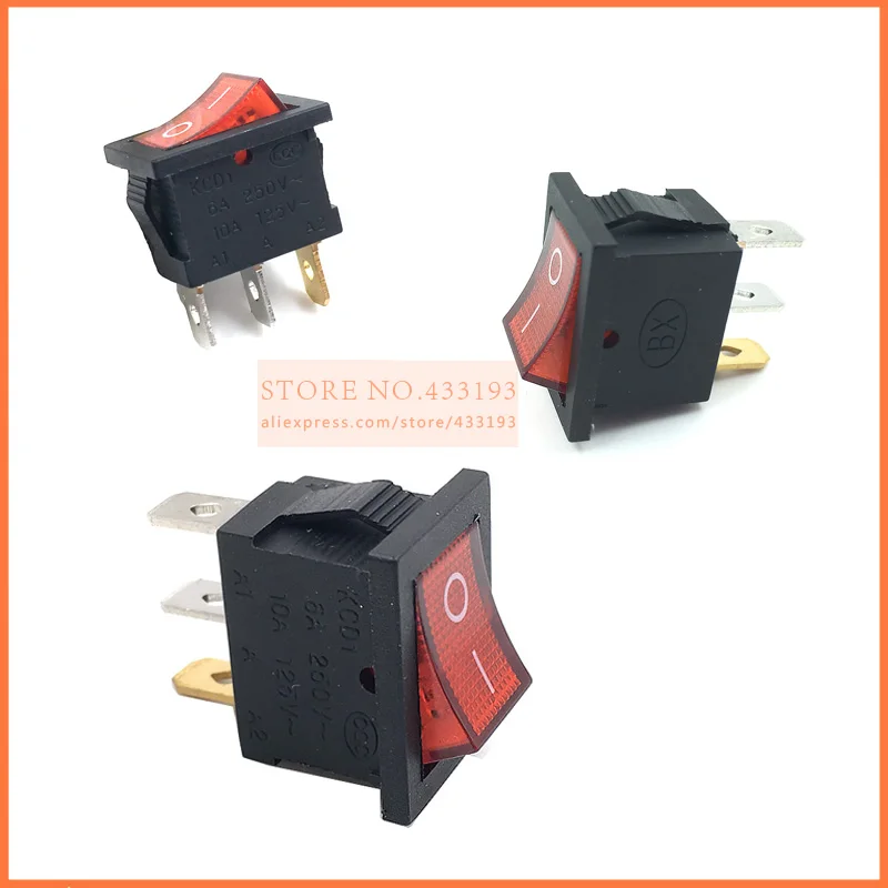 

5Pcs/Lot 3 Pin AC 6A/250V 10A/125V Red ON-OFF SPST Snap in Boat Rocker Switch