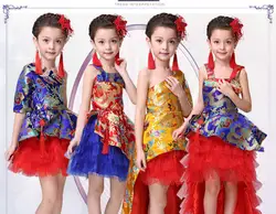 Детская Костюмы для фламенко платье для девочек платье принцессы Дети со шлейфом Юбки для женщин китайское традиционное платье Cheongsam