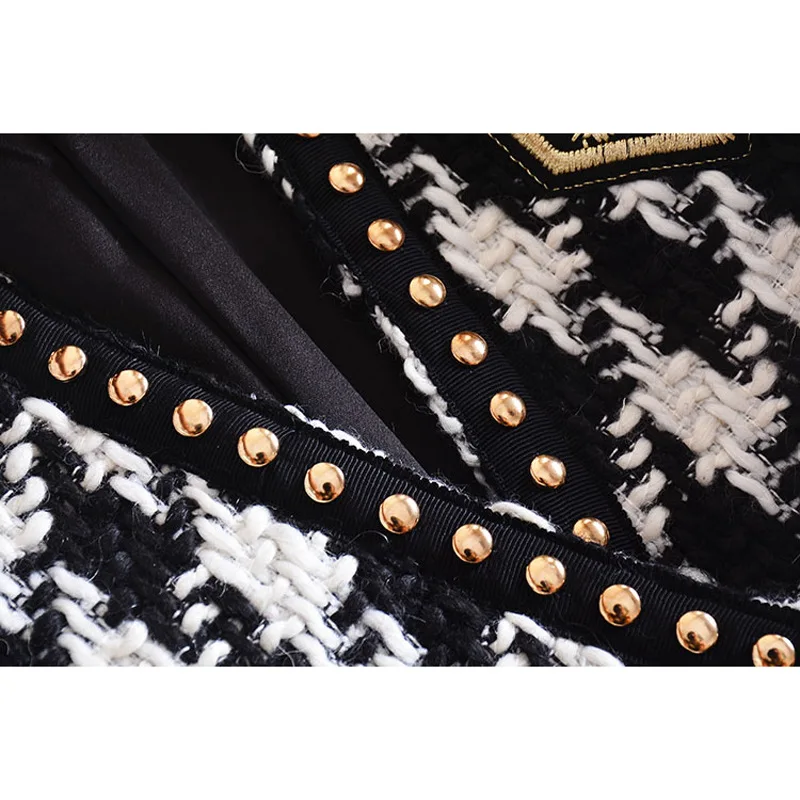 2019 Europe The US Catwalk Women Explosive Rivet Side Embroidery Badge A Buckle Thousand Bird Tweed Coat Suit Women Jackets 2019 Europe The US Catwalk Women Explosive Rivet Side Embroidery Badge A Buckle Thousand Bird Tweed Coat Suit Women Jackets