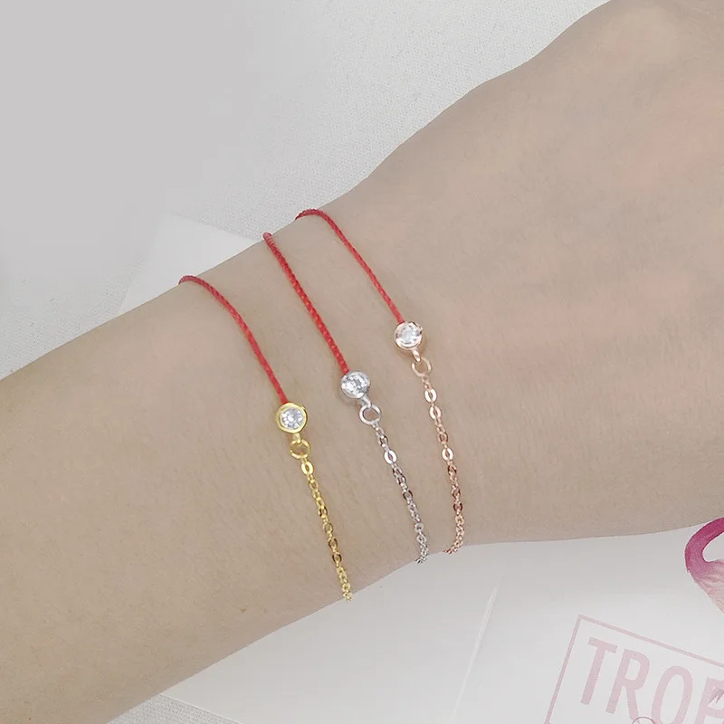 Buy Simple one cz chain red rope bracelet one stone