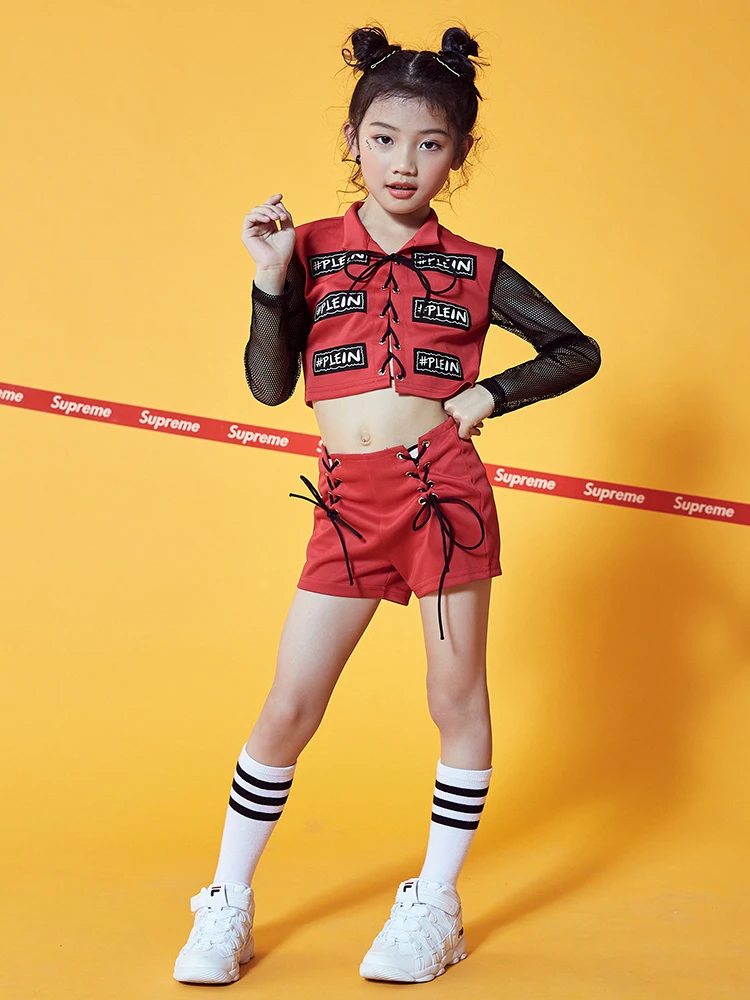 

New girls jazz dance suit clothing dance clothes suit dance clothes exposed navel shorts long sleeve costume children