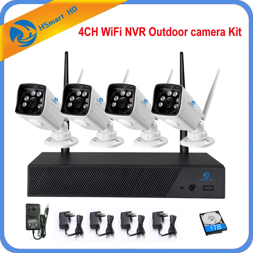 

4CH CCTV System Powerful Wireless 720P NVR 4PCS 1MP IR Outdoor P2P WiFi IP CCTV Security Camera System Surveillance Kit 1TB HDD