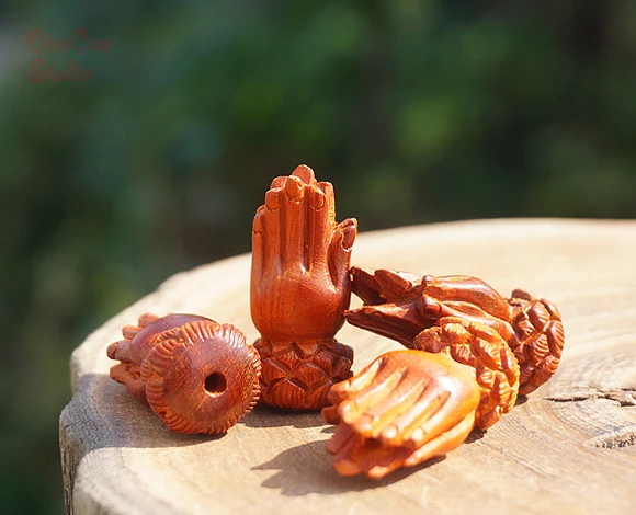 

2 Natural Red Sandalwood Carved Boddha Hand Pendant Tiny Charms Mala Beads Japa Bead Bracelet Jewellry Findings DIY Accessories