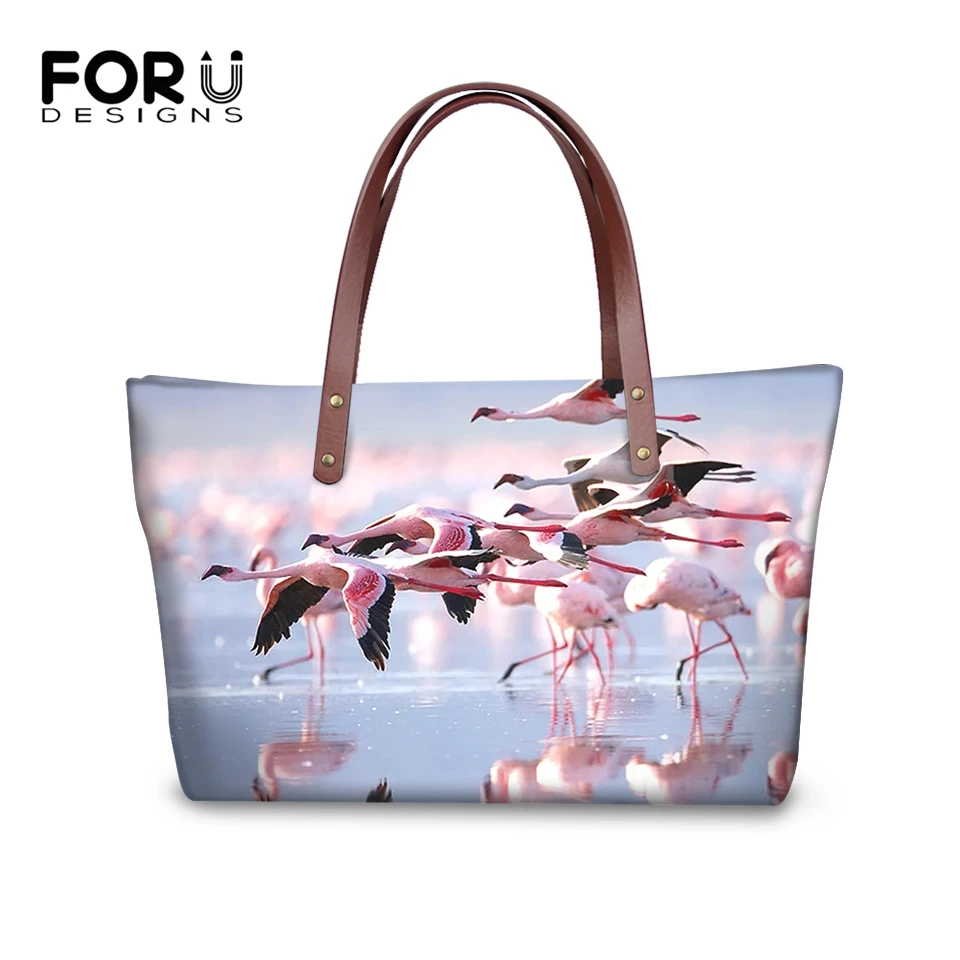 

FORUDESIGNS Fashion Women Totes Handbag Flying Flamingo Prints Pattern Shoulder Handbag Girls Cartoon Large Capacity Totes Bags
