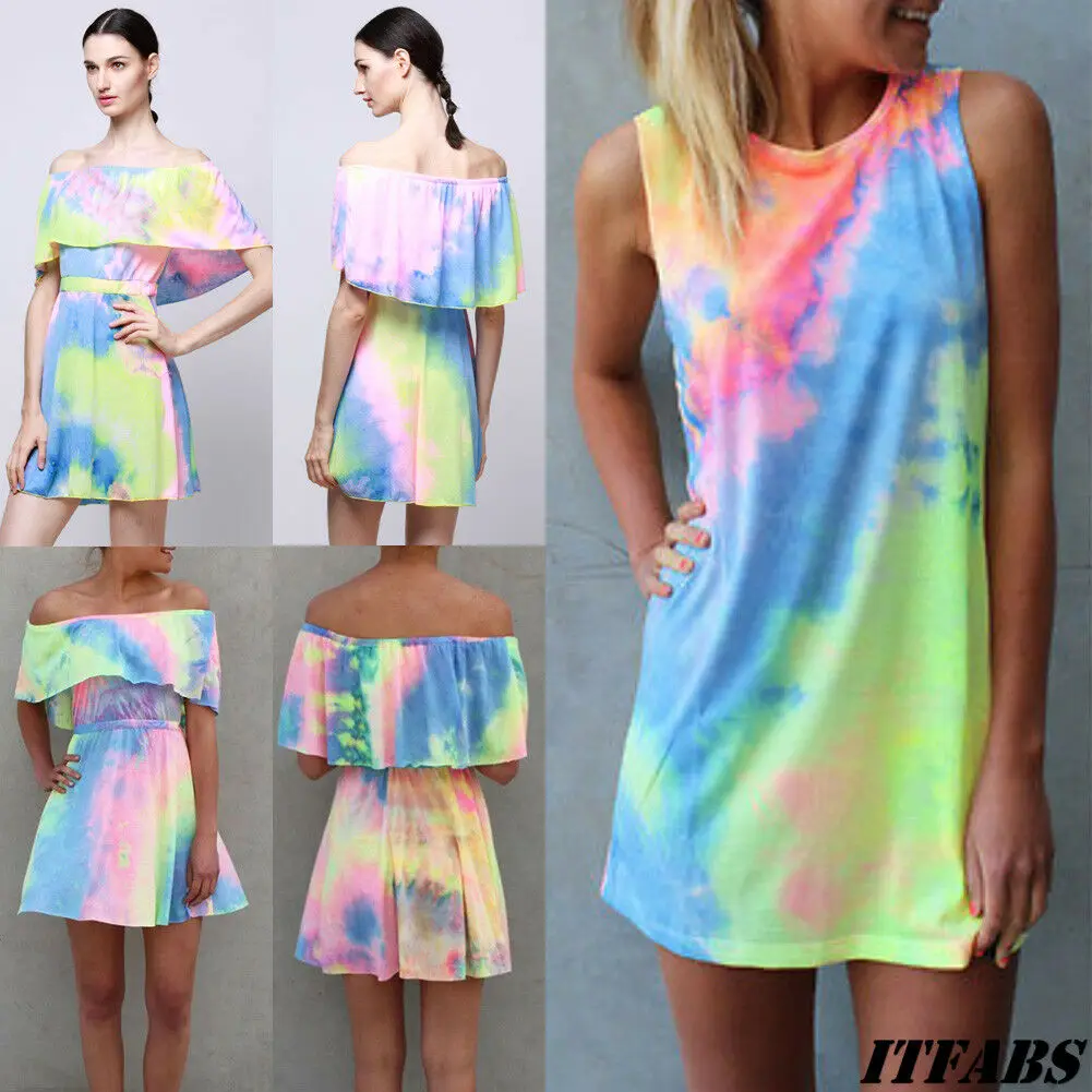 

Women Summer Short Mini Dress Painting Printed Sleeveless Evening Party Sundress Casual Tank Beach Dresses
