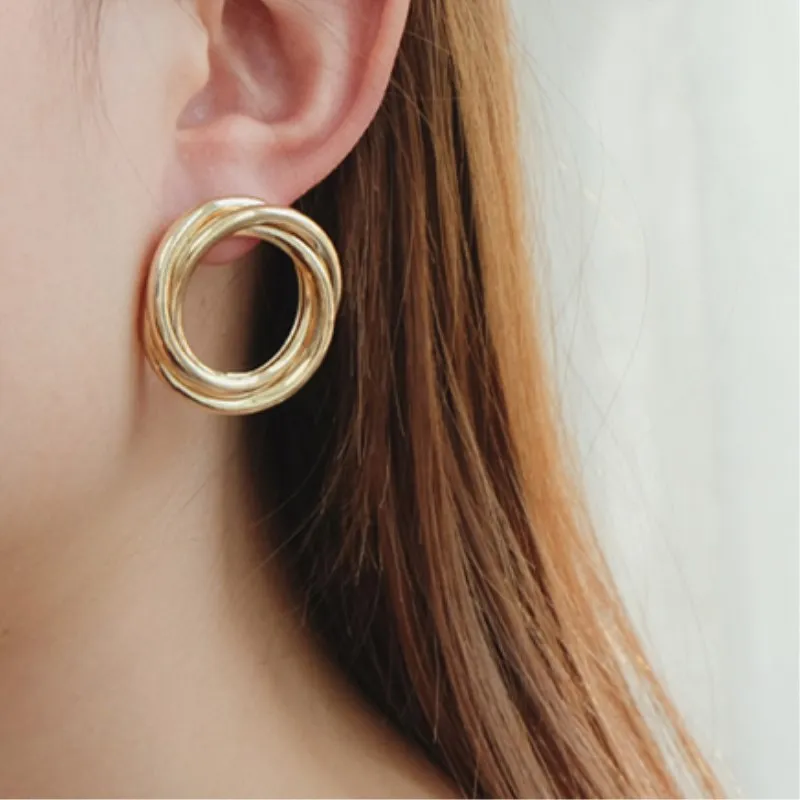 

EK119 Big Circle Drop Earrings for Women Geometric Round Statement Earring Twisted Metal Earing Fashion Jewelry Trend