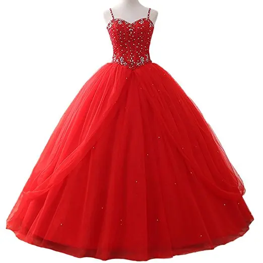 Quinceanera Dresses Fashion Spaghetti Straps Beading Bodice Floor-Length Sweet 16 Debutante Gowns ANGELSBRIDEP Vestido 15 Anos
