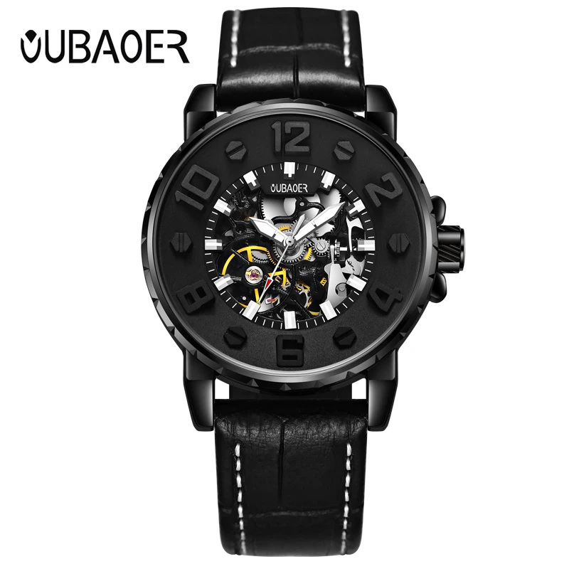 

OUBAOER Leather Mechanical Wristwatches Automatic Self-Wind Luminous Hands Watches Relogio Watch Montre Homme Automatique OB2004