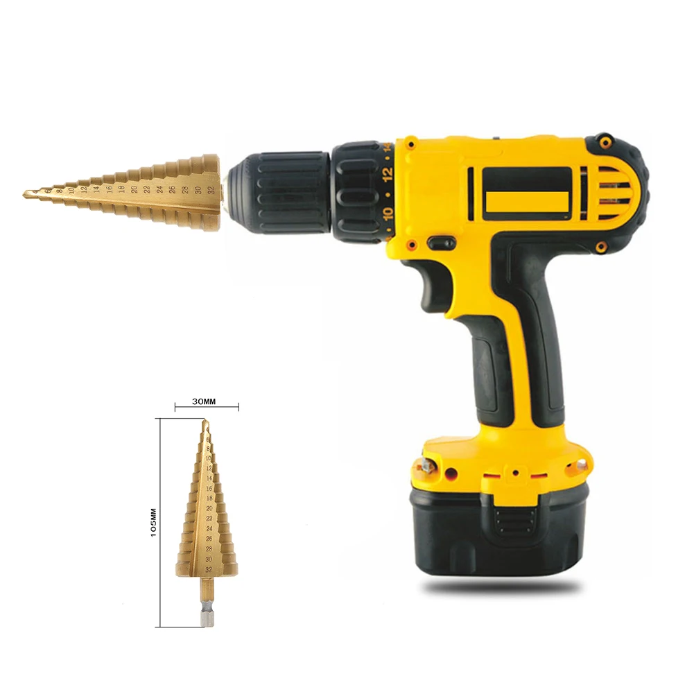 Hex Titanium Step Cone Drill Bit Hole Cutter 4-32MM HSS4241 For Sheet Metal Woodworking
Hex Titanium Step Cone Drill Bit Hole Cutter 4-32MM HSS4241 For Sheet Metal Woodworking
