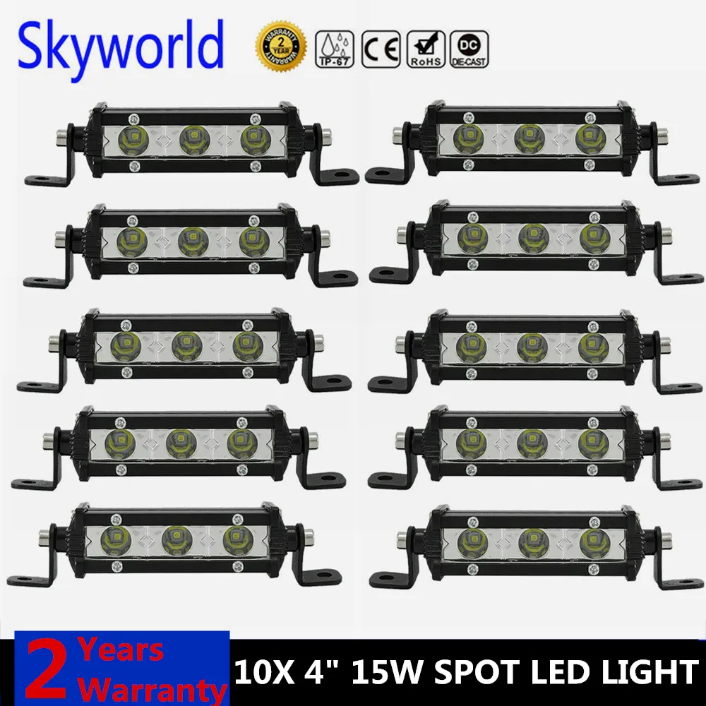 

Skyworld 10X 4'' Led Light Bar Slim Offroad 6000K Single Row Work Light Bar Spot For Ford Focus SUV ATV Driving 4X4 4WD
