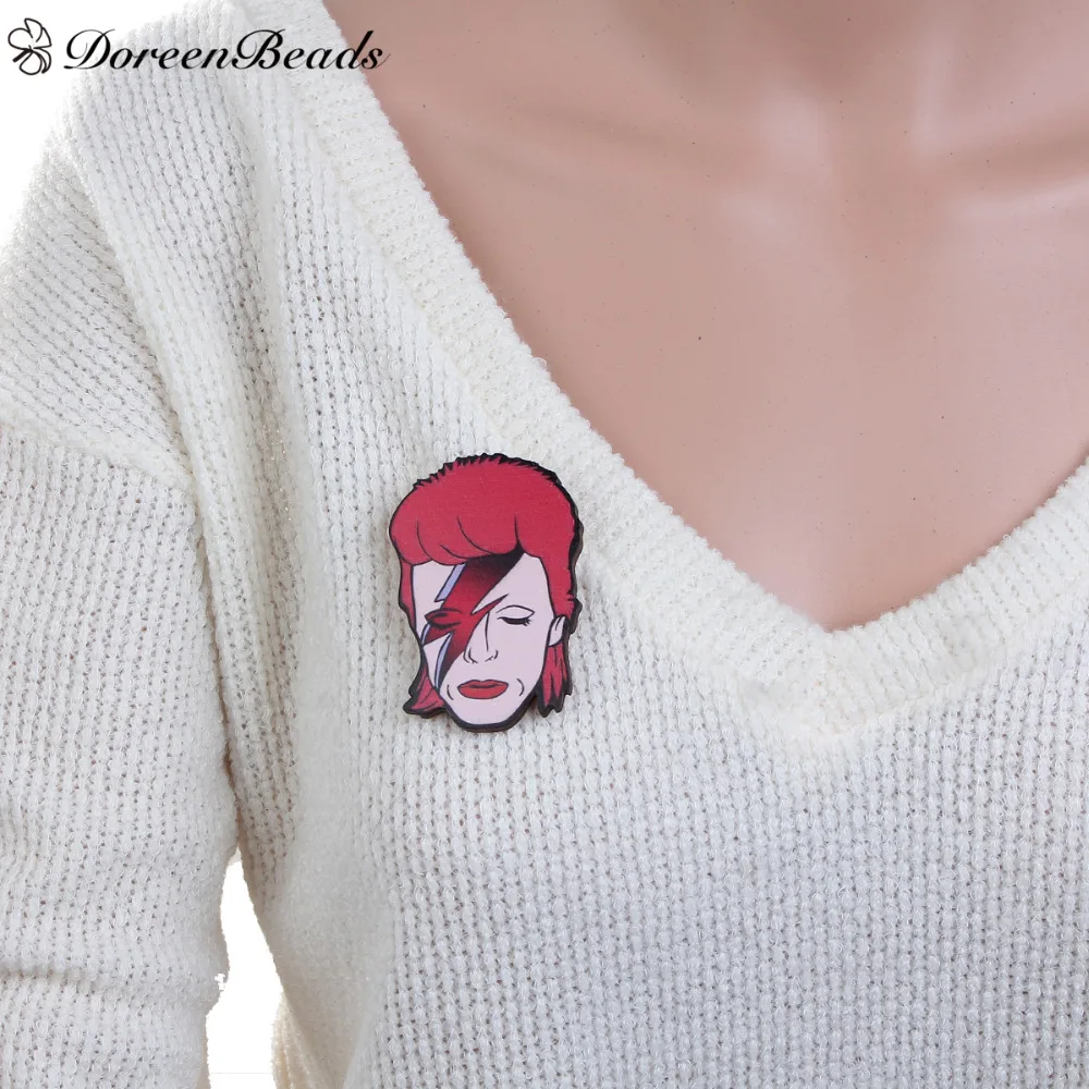 DoreenBeads 1 шт. деревянные значки для безопасности броши с красной молнией головы