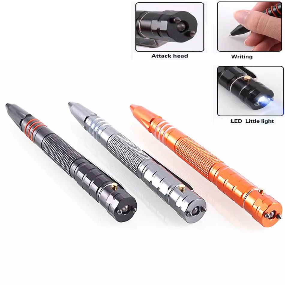 

Self Defense Tactical Pen Tungsten Steel Portable Defensa personal Tools Survival EDC LED Light Life-Saving Hammer Camping