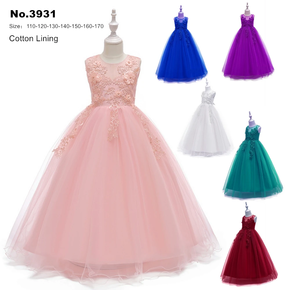 

Free Shipping Ankle Length Kids Party Dress 2019 New Arrival Peach Flower Girl Dresses For Weddings Children Princess Ball Gowns