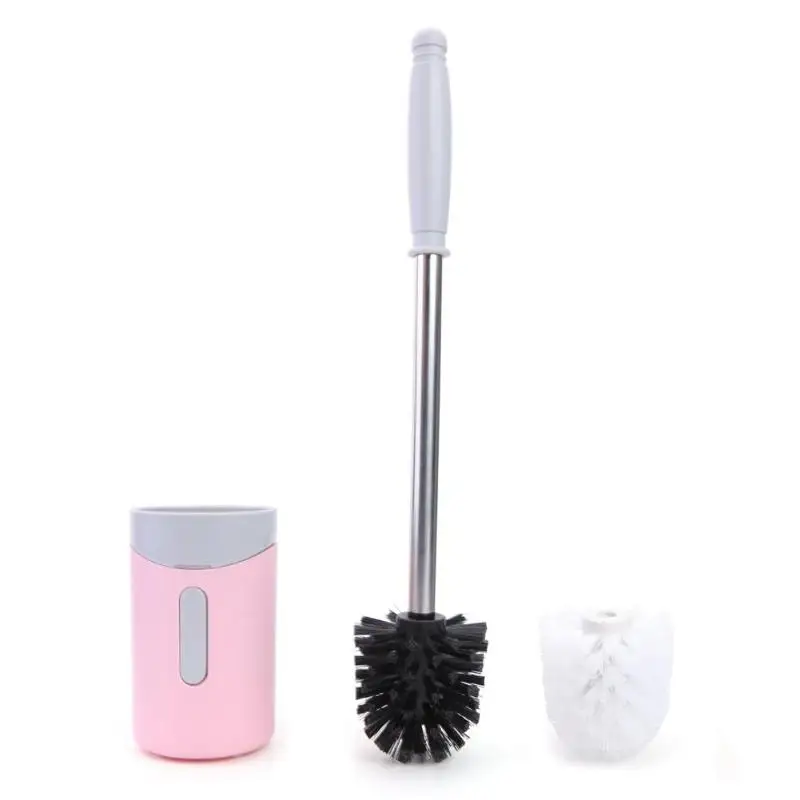 Настенная Щетка Для Чистки унитаза с длинной ручкой, с основанием, для ванной комнаты, WC инструменты, толстая головка щетки, Эффективное обеззараживание, горячая Распродажа - Цвет: Розовый