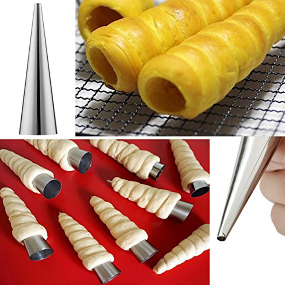 

6Pcs/Lot DIY Baking Cones Stainless Steel Spiral Baked Croissants Tube Horn Pastry Roll Cake Mold Bakeware Kitchen Gadgets S2