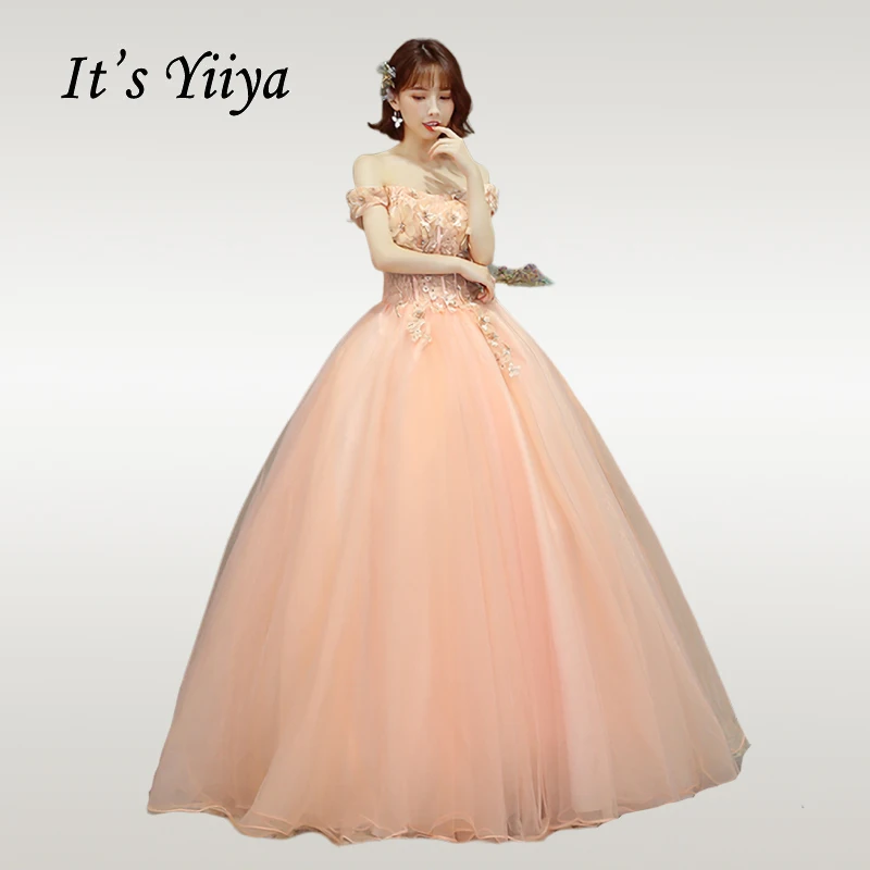 

It's YiiYa Wedding Dress 2019 Appliues Beading Crystal Wedding Dresses Floor Length Plus Size Elegant Vestido de novia CH020