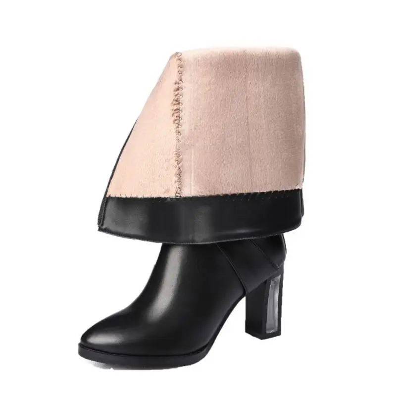 Femmes Talon Bottes De Glissière Genou Chaussures Cuir Haut Véritable Carré Talons Noir Réel Marque 45 Natrual Taille 31 Mode Orteil S35RqjLc4A