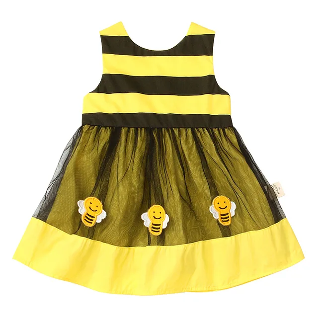 Girls summer INS mesh dresses baby bee pattern lovely dresses with bow