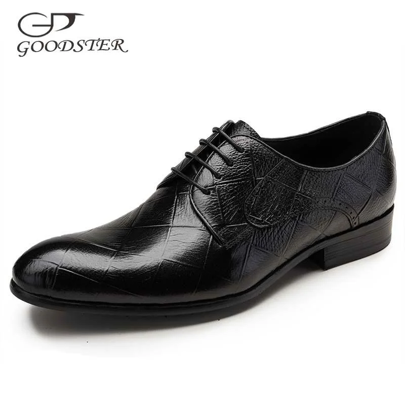 

Goodster Luxury Cow Leather Black Brown Round Toe Lace Up Business Dress Wedding Shoes Spring/Autumn Oxfords GSTD013