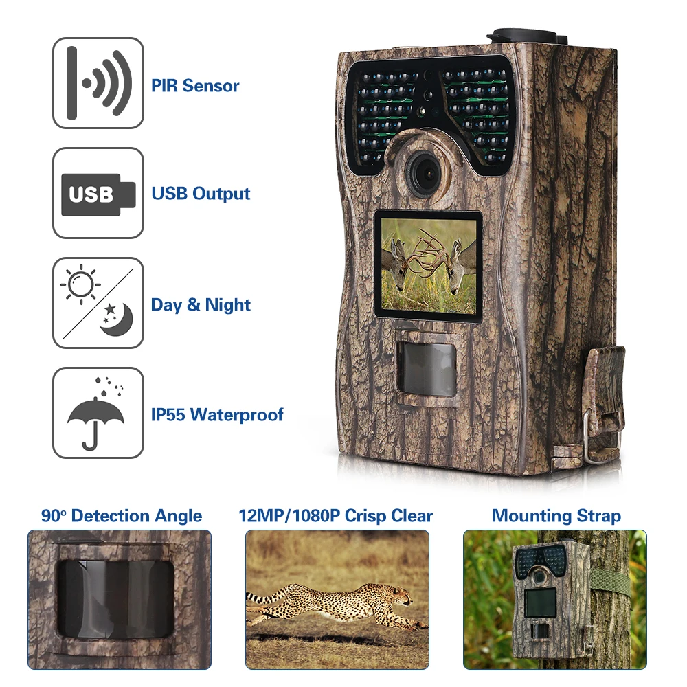 

16MP 1080P Trail Camera LCD Wildlife Scouting Hunting Game Camera 48pcs IR LEDs Night Vision Wide Angle Lens Hunting Camera