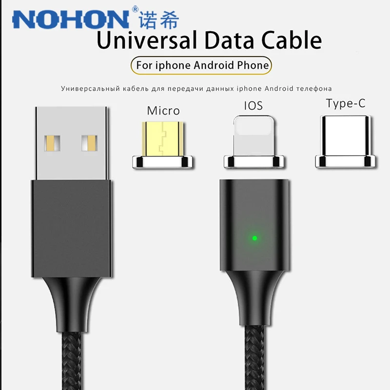 

NOHON 3 In 1 Magnetic Charging Sync Data Cable With Led Lighting For iPhone X 7 8 6 Micro USB Type C For Samsung Charger Cables